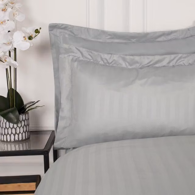 Brentfords Pair of Silver Grey Striped Mako Satin Microfibre Oxford Pillowcases