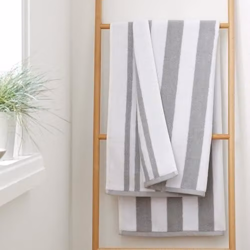 Bianca Reversible Stripe Cotton Jacquard Bath Sheet Grey W/H: 90 x 140 cm