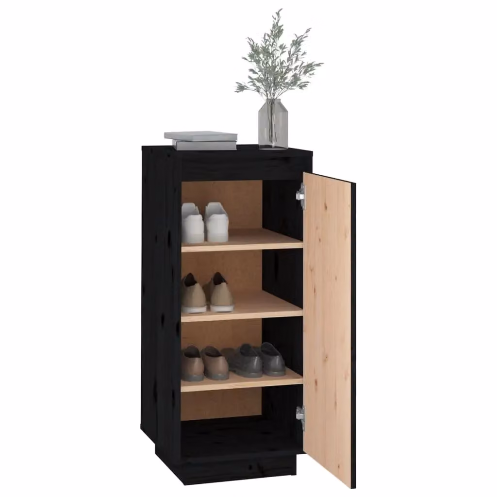 Berkfield Home Black Solid Wood Pine Shoe Cabinet W/D/H: 35 x 35 x 80 cm – 3