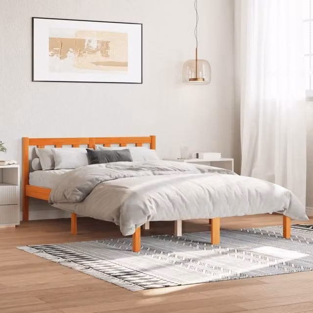 Berkfield Home Solid Wood Pine Bed Frame in Wax Brown, W/D/H: 140 x 200 cm – 1