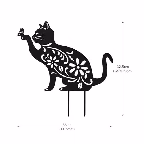 Nicoman Metal Cat Silhouette Garden Ornament with Floral Pattern, Black – 2