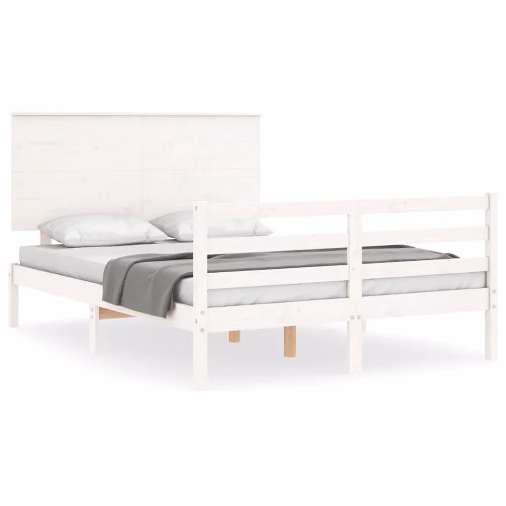 Berkfield Home Small Double Bed Frame with Headboard in White Solid Pine Wood, W/D/H: 120 x 200 cm – 2