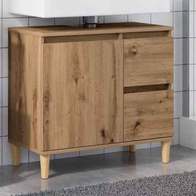 Berkfield Home Artisan Oak Sink Cabinet in Brown, W/D/H: 65 x 33 x 60 cm – 1
