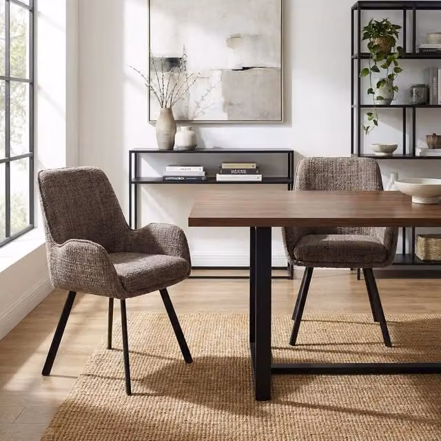 FWStyle Pack of 2 Brown Fabric 360 Degree Swivel Dining Chairs