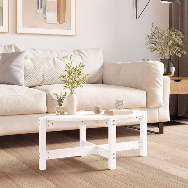Berkfield Home White Rustic Solid Wood Pine Coffee Table W: 87 cm, D: 48 cm, H: 35 cm – 1
