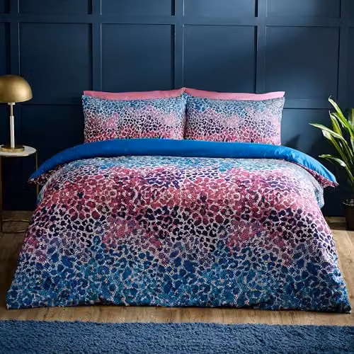 Catherine Lansfield Satin Animal Print Double Duvet Cover Set with Pillowcases in Petrol Blue, W/D/H: 200 x 200 cm and 50 x 75 cm