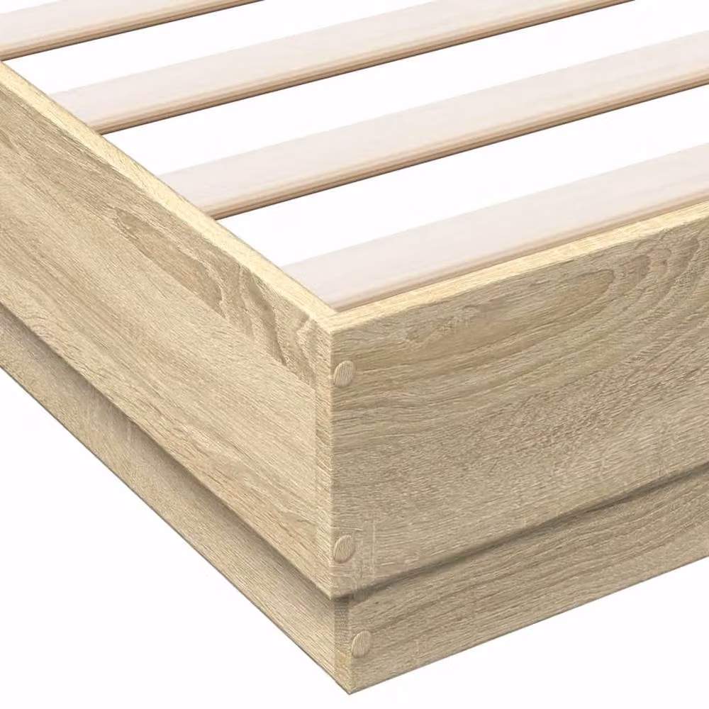 Berkfield Home Sonoma Oak Bed Frame with LED Under-Bed Lighting and USB Charging Port, Brown, W: 160 cm, D: 200 cm – 4