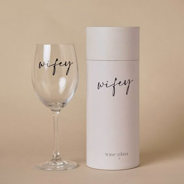 Amore by Juliana Wifey Wedding Gift Wine Glass in Clear with Black Text – 1