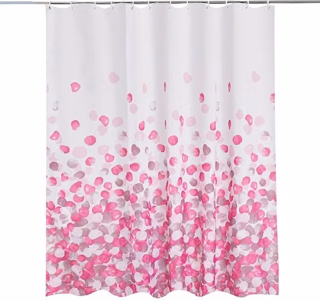 Neel Blue Pink Petals Floral Polyester Shower Curtain, Water-Resistant and Mould-Resistant, W: 180 cm, H: 180 cm