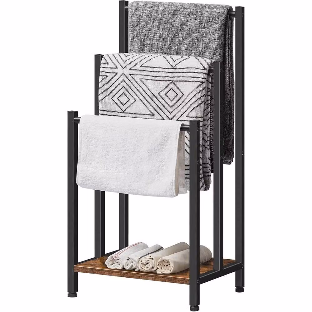 FORGEVIO Freestanding Towel Rack in Black and Brown, W/D/H: 43 x 28 x 81 cm – 3
