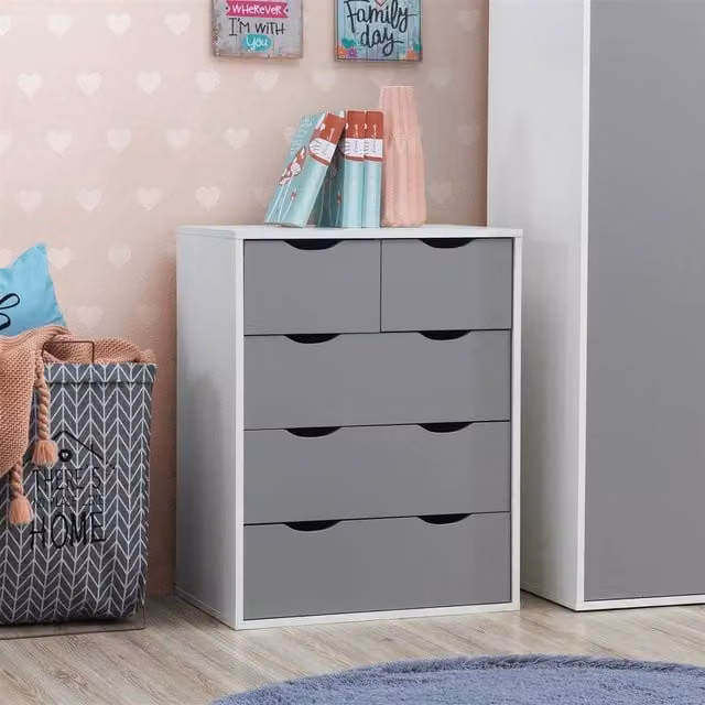 Timber Art Design Alton 3+2 Drawer Bedroom Cabinet and Bedside Chest of Drawers in White