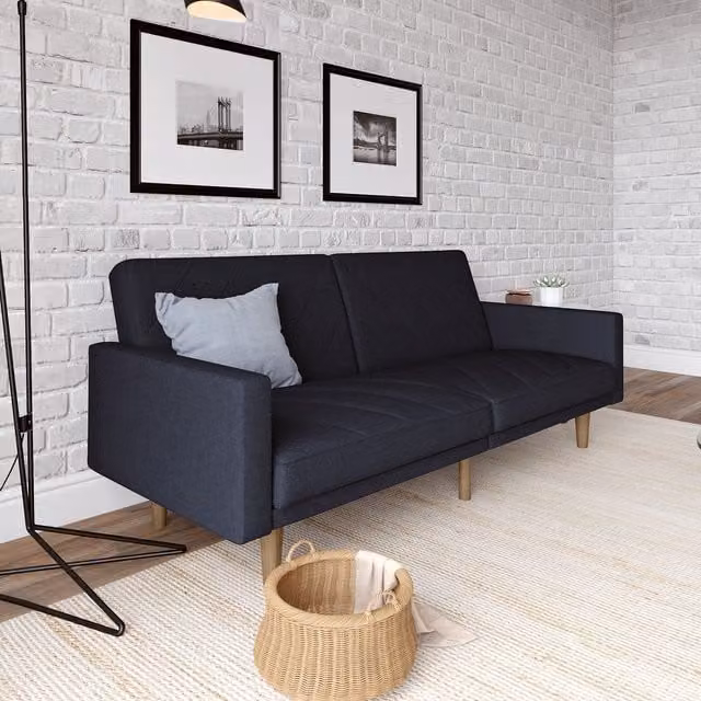Dorel Home Paxson Click Clack Sofa Bed in Navy Blue Fabric