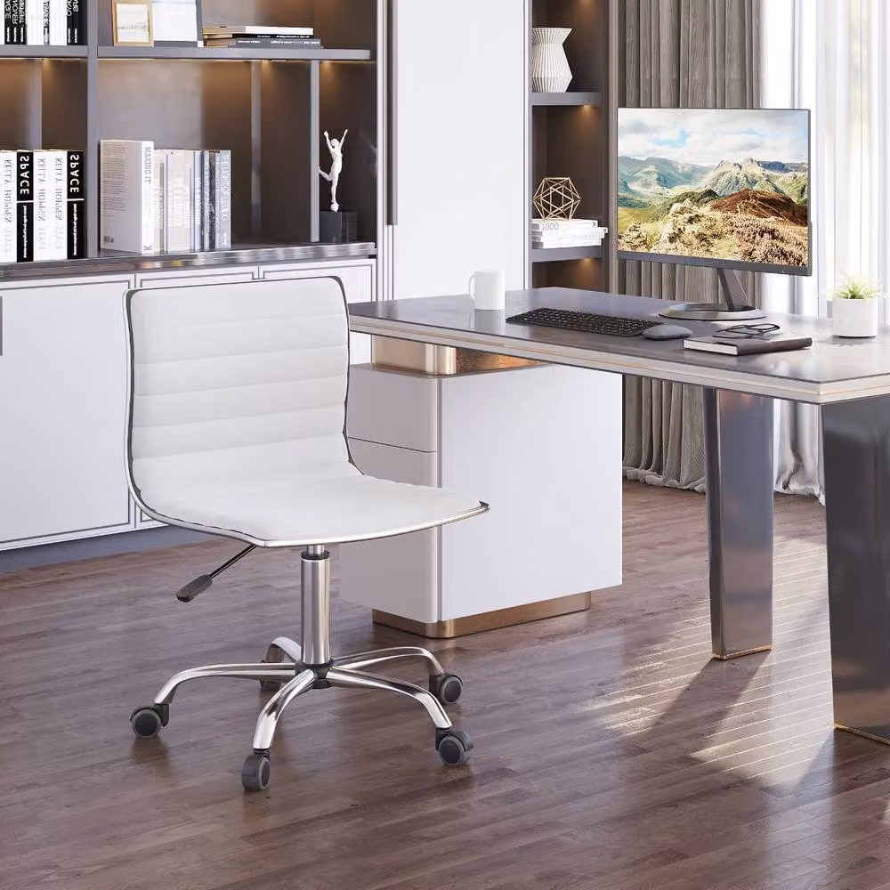 Rolipo Armless Faux Leather Swivel Office Chair in White – 3