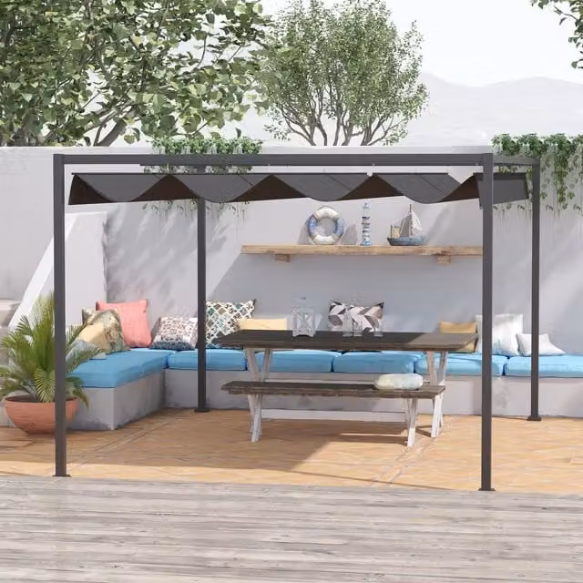 Outsunny Metal Pergola Gazebo with Retractable Canopy in Grey, W/D/H: 285 x 221 x 213 cm – 1