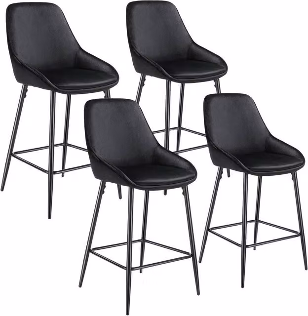 tectake Set of 4 Siera Bar Stools in Black Velvet Look with Slim Metal Legs – 7