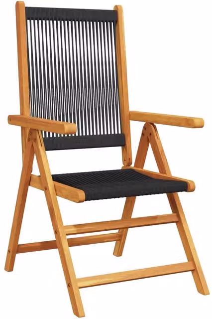 Berkfield Home Set of 6 Black Reclining Garden Chairs in Oiled Acacia Wood