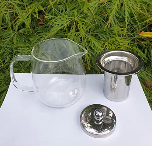 KDMD Glass and Stainless Steel Infuser Teapot in White, 550ml – 4