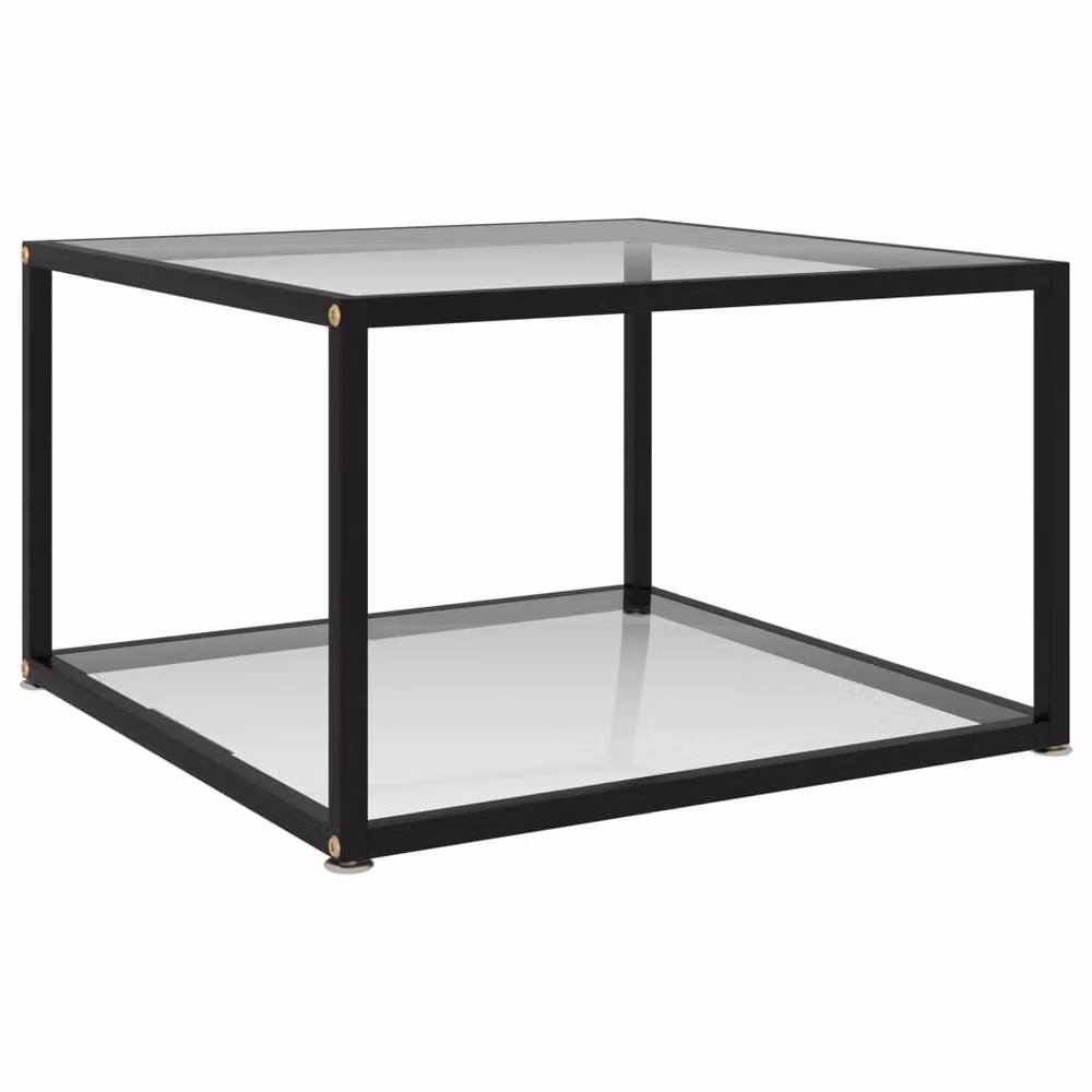 Berkfield Home Modern Square Coffee Table in Clear Tempered Glass and Black Metal, W/D/H: 60 x 60 x 35 cm – 2