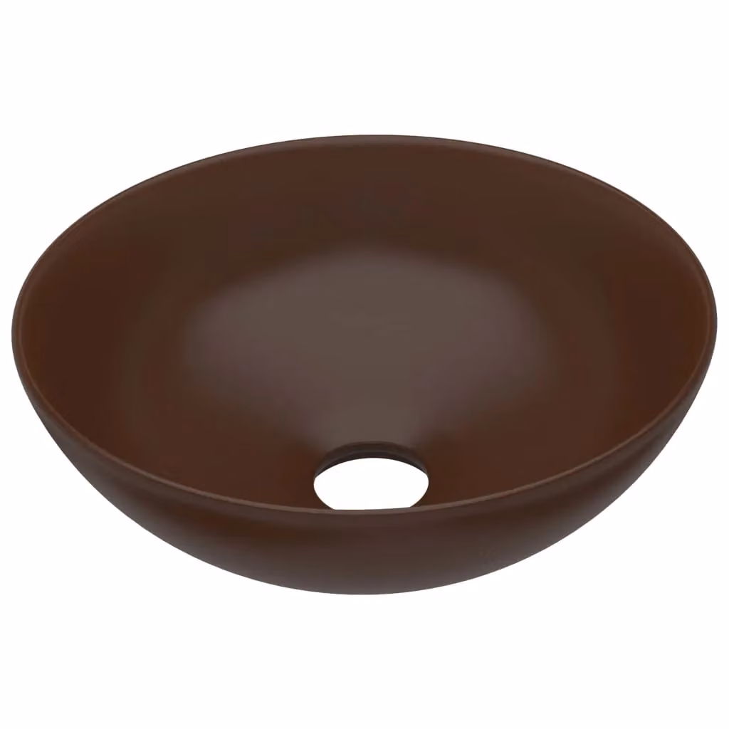 Berkfield Home Round Ceramic Countertop Bathroom Sink in Dark Brown – 2