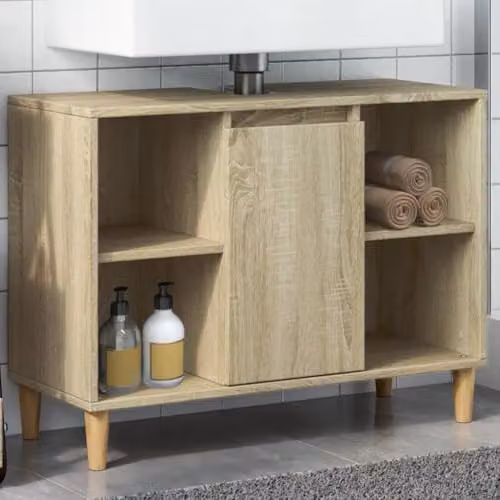 vidaXL Modern Brown Bathroom Cabinet with Hinged Doors and Internal Shelves, W/D/H: 80 x 33 x 60 cm – 2