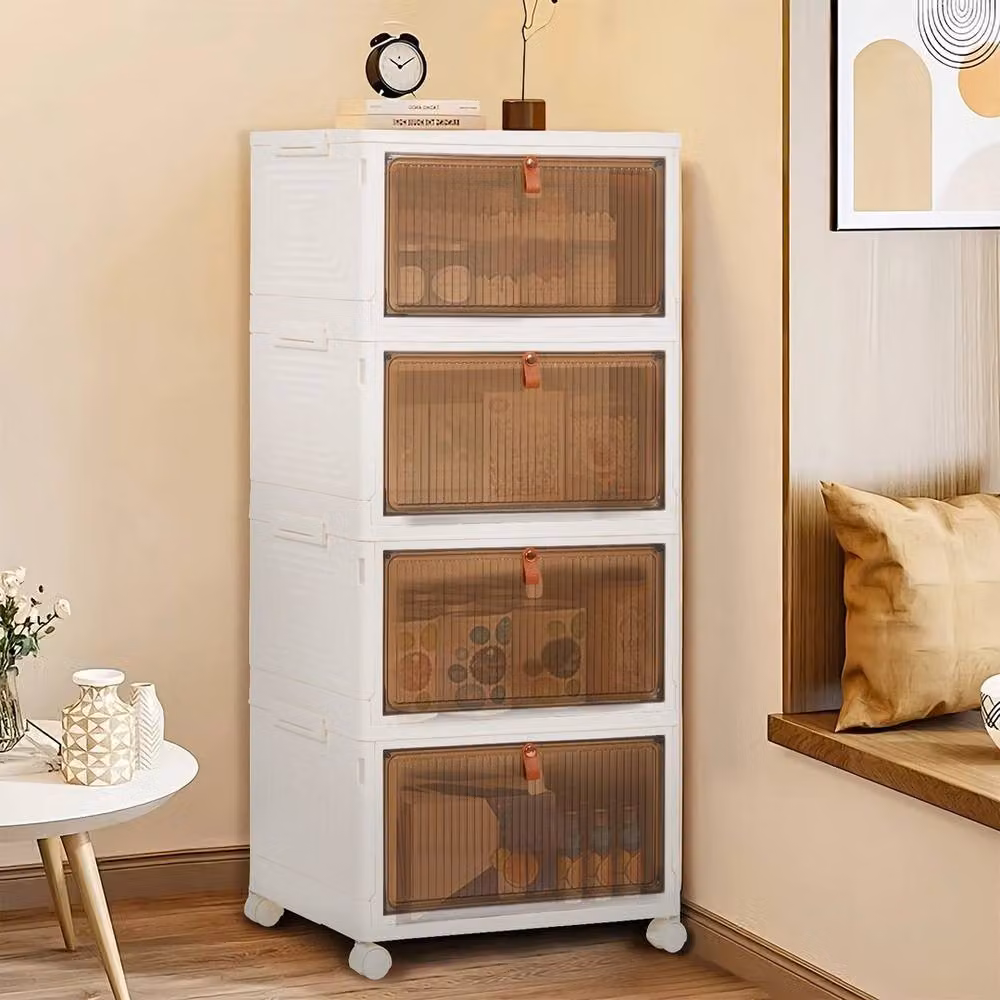 NESTLUNE 4 Tier Foldable Wardrobe Storage Organiser in White and Transparent, W/D/H: 15 x 15 x 15 cm – 3