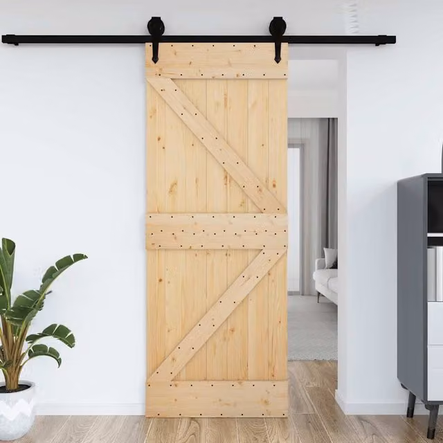 Berkfield Home Narvik Rustic Sliding Door, Solid Brown Pine Wood, W: 95 cm, H: 210 cm