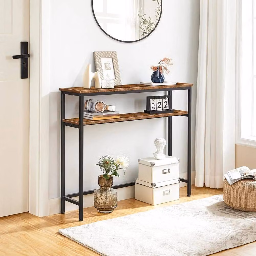 FORGEVIO Brown Adjustable Height Console Hallway Table, W: 80 cm, D: 24 cm, H: 80 cm – 2