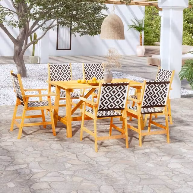 Berkfield Home 7 Piece Garden Dining Set in Brown Solid Acacia Wood