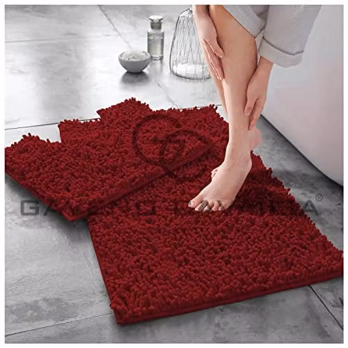 Gaveno Cavailia 2 Piece Chenille Microfibre Bath Mat Set in Red, W: 80 cm, D: 50 cm
