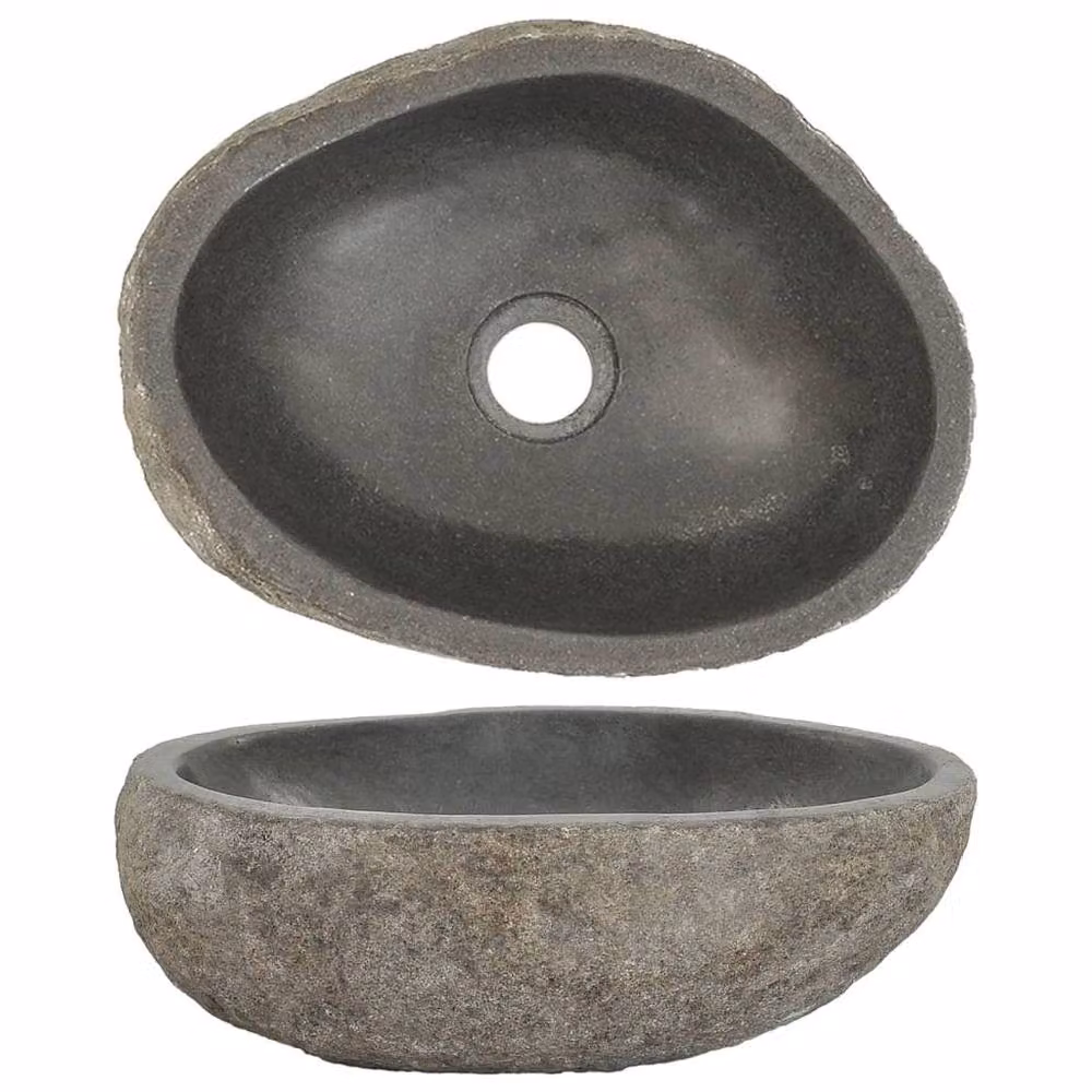 Berkfield Home River Stone Oval Basin in Black W: 38 cm, D: 24 cm – 2