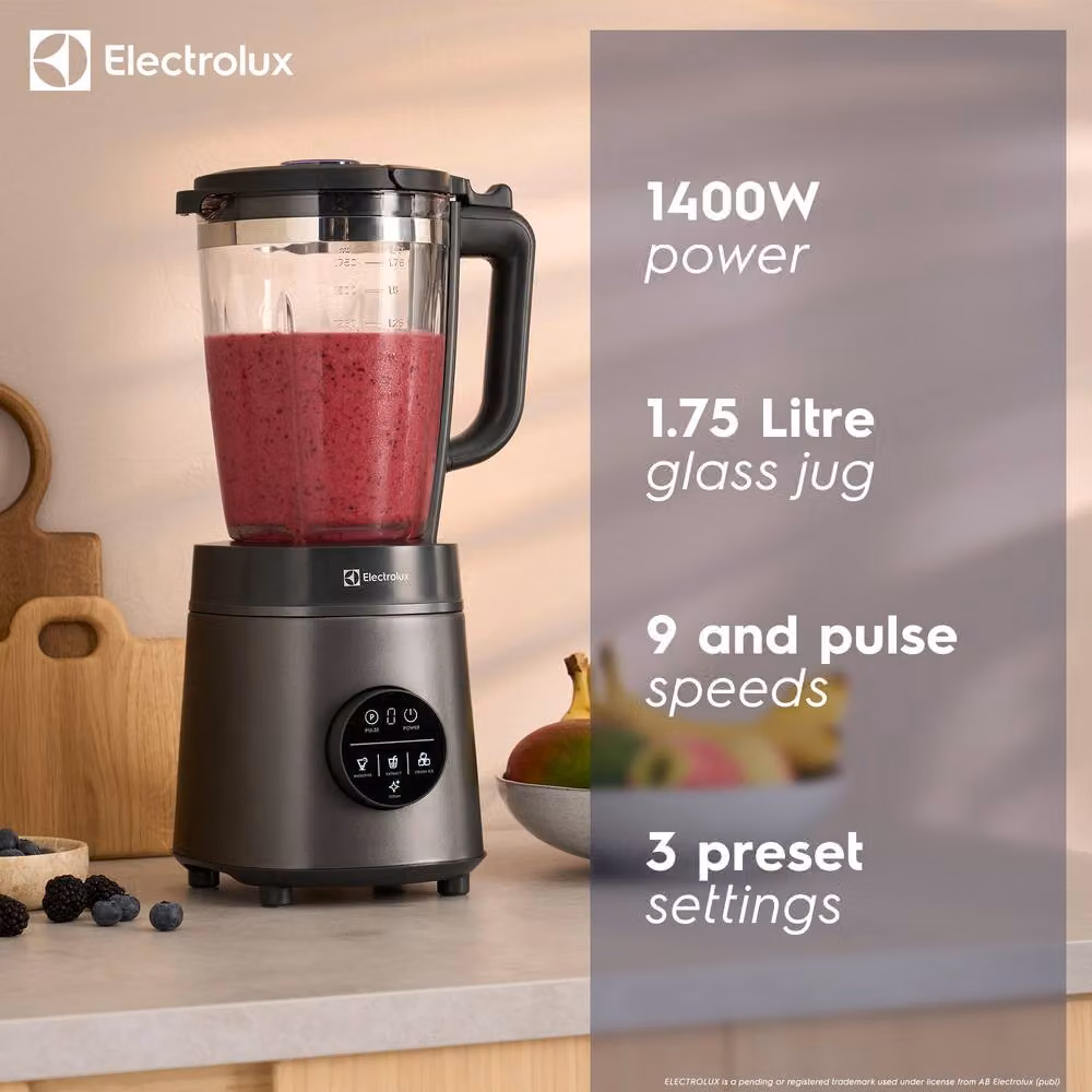 Electrolux 1400W 1.75L Glass Jug Blender, Smoothie Maker and Grinder with Pulse Function, Grey – 2