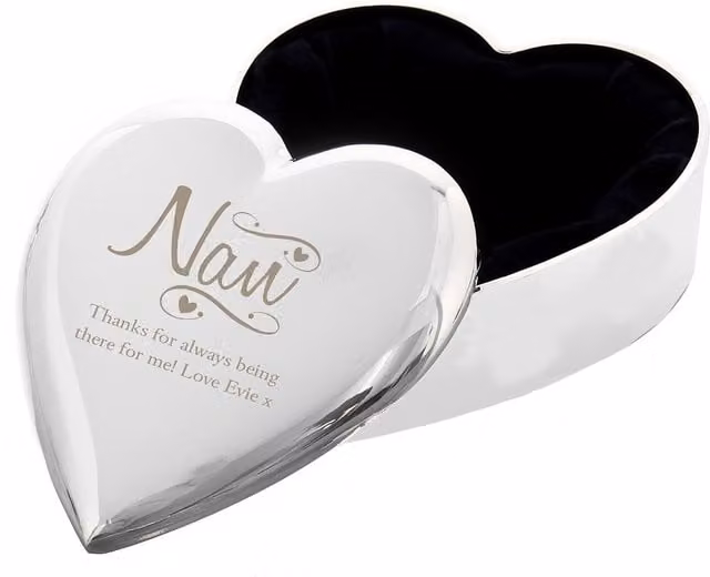 Personalised Memento Company Women's Personalised Nan Swirls & Hearts Trinket Box in Metallic Silver