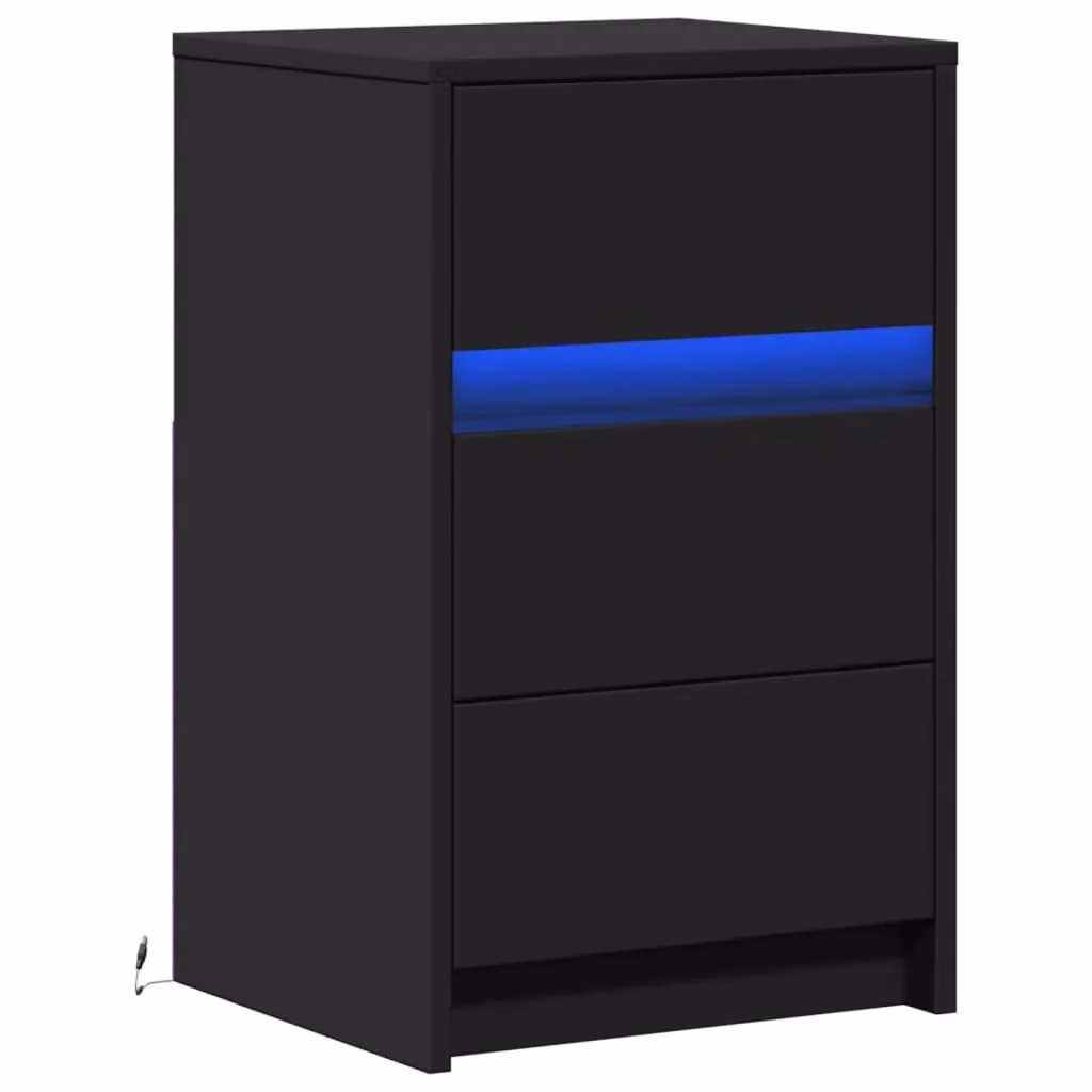 Berkfield Home Modern Black Bedside Cabinet with Integrated LED Lighting and MDF Construction – 3