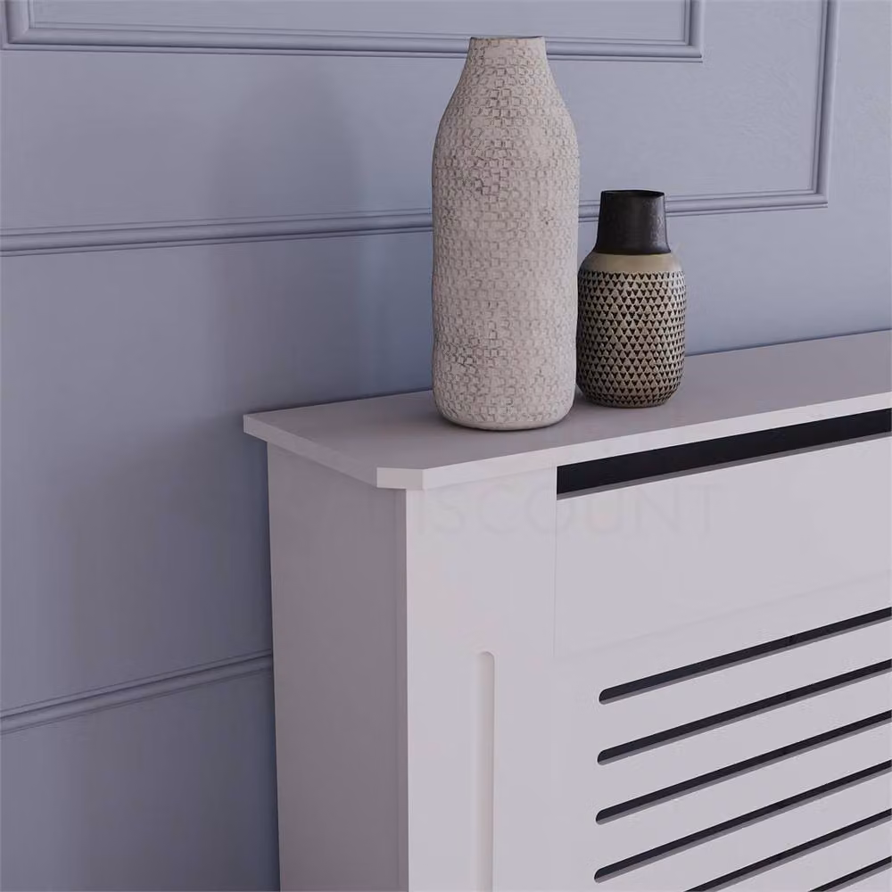 FLAVORA Extra Large Modern White MDF Wood Slat Radiator Cover – 2