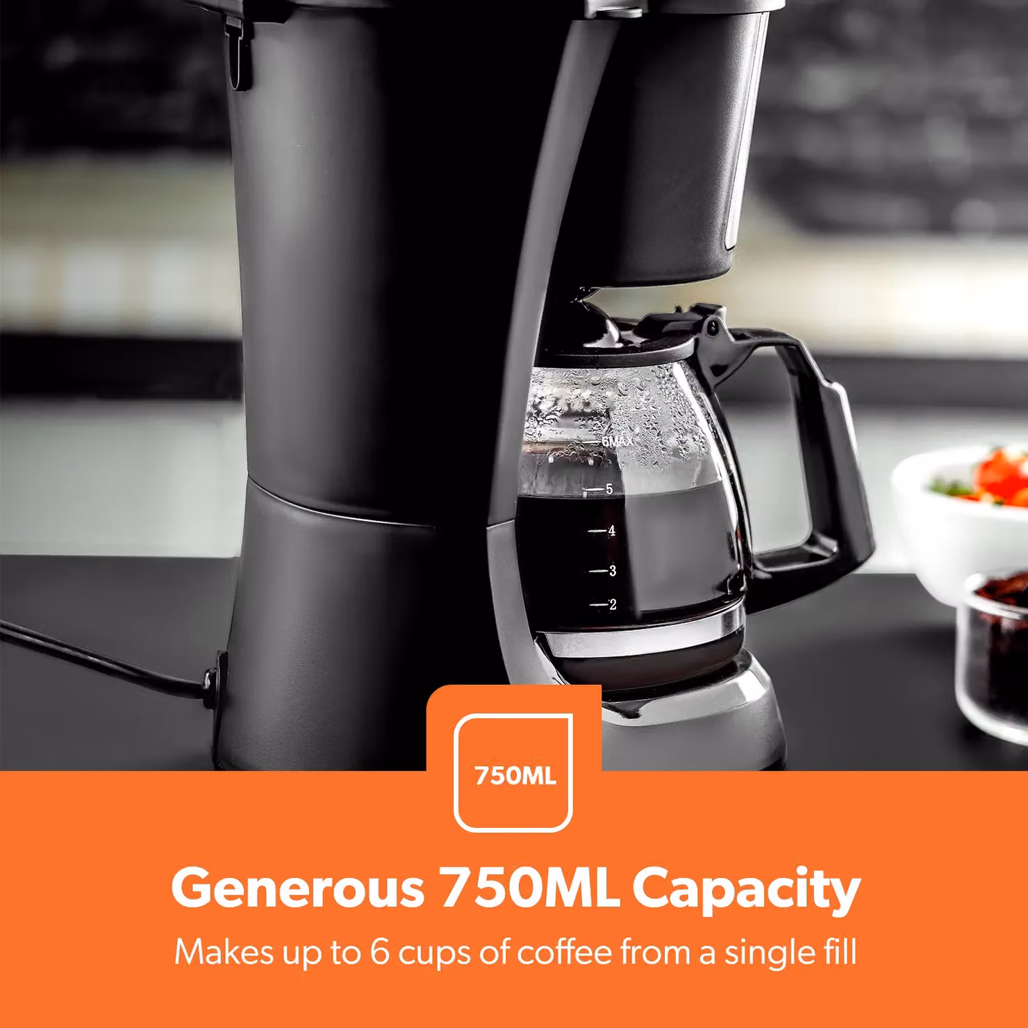 Geepas Filter Coffee Machine with Glass Jug, 750ml, 600W, Keep Warm Function, Black – 3