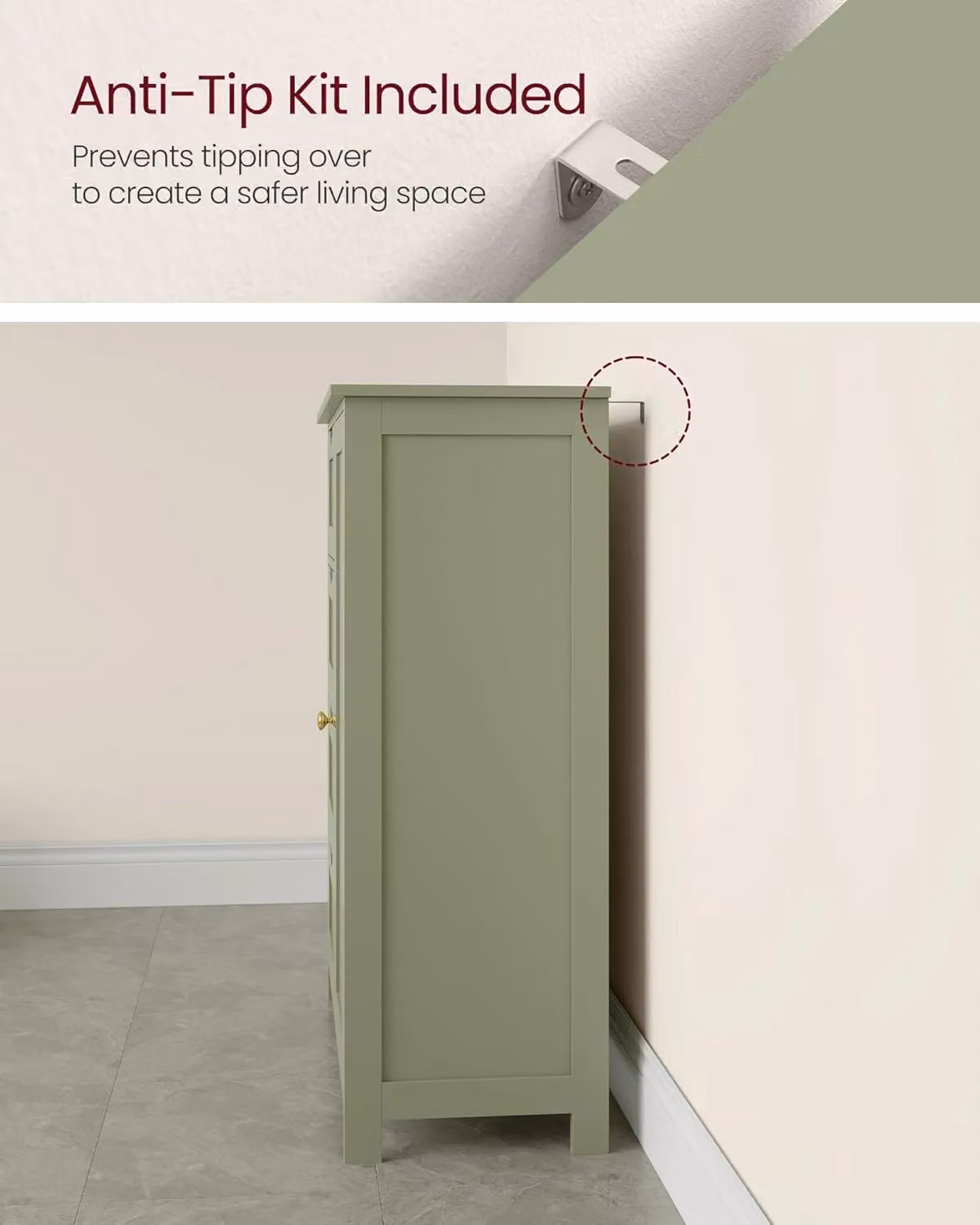 VASAGLE Bathroom Floor Storage Cabinet with 4 Drawers and 1 Door in Matt Green – 3