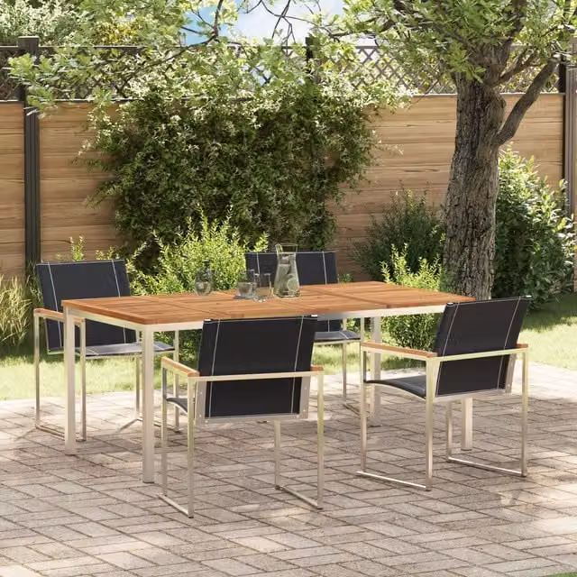 Berkfield Home 5 Piece Garden Dining Set in Brown Solid Acacia Wood and Steel – 1