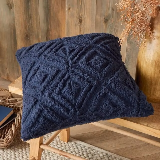 Fusion Blue Fleece and Sherpa Square Filled Cushion W/D/H: 43 x 43 x 43 cm