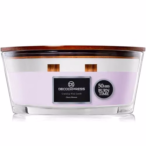 Deco Express Cherry Blossom Scented Woodwick Candle in Pink