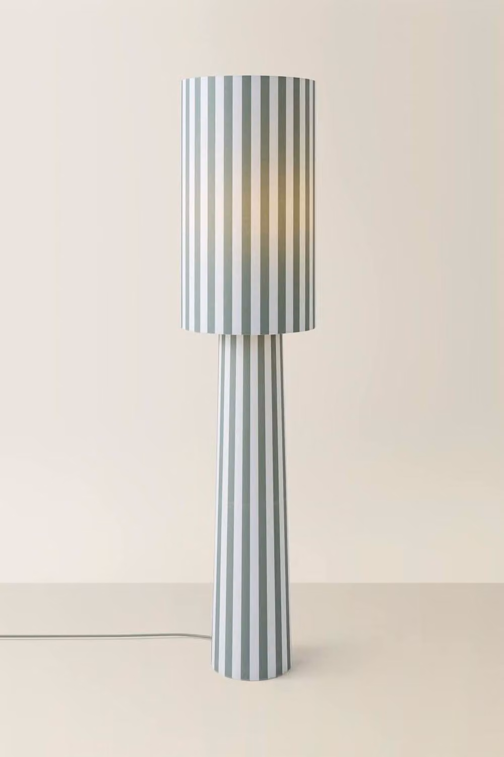 ValueLights Thorley Green and Cream Stripe Fabric Drum Shade Midi Floor Lamp – 2