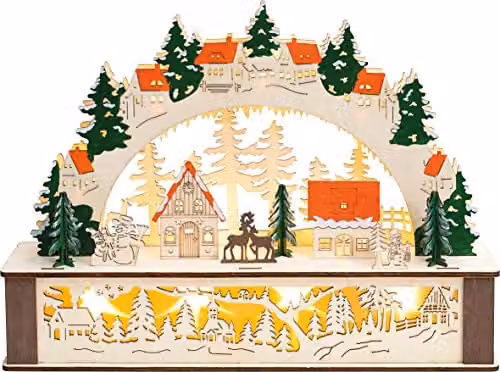 Netagon Battery Powered Wooden Festive Lighting Arch in Beige, Orange and Green, W/H: 44.5 x 32.0 cm – 1
