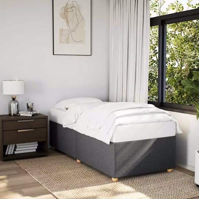 Berkfield Home Upholstered Fabric Bed Frame in Dark Grey, Single, 90 x 200 cm – 1