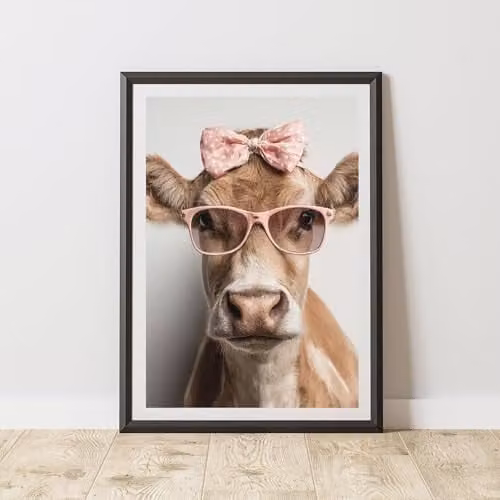 60 Second Makeover Highland Cow With Glasses Multicolour Paper Wall Art Poster, A4