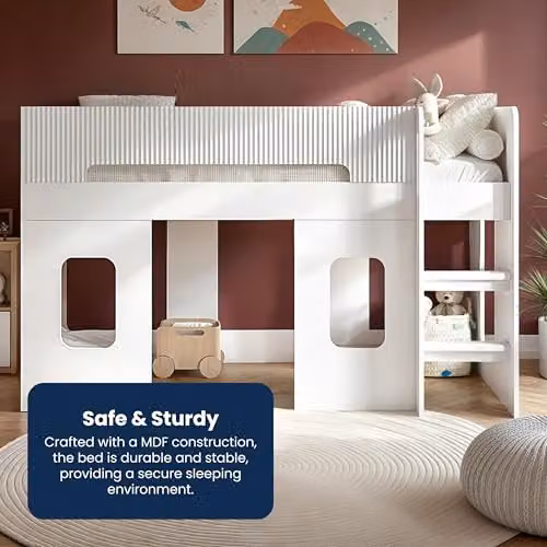 Flair Furnishings Lino Playhouse Kids Mid Sleeper Bed, White, W/D/H: 190 x 90 x 121 cm – 5