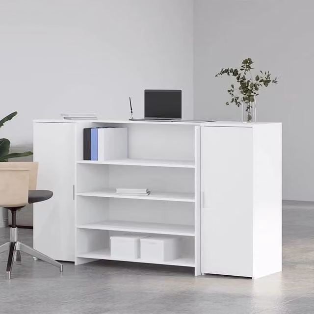 Berkfield Home White Reception Desk in Engineered Wood, W: 180 cm, D: 50 cm, H: 103.5 cm
