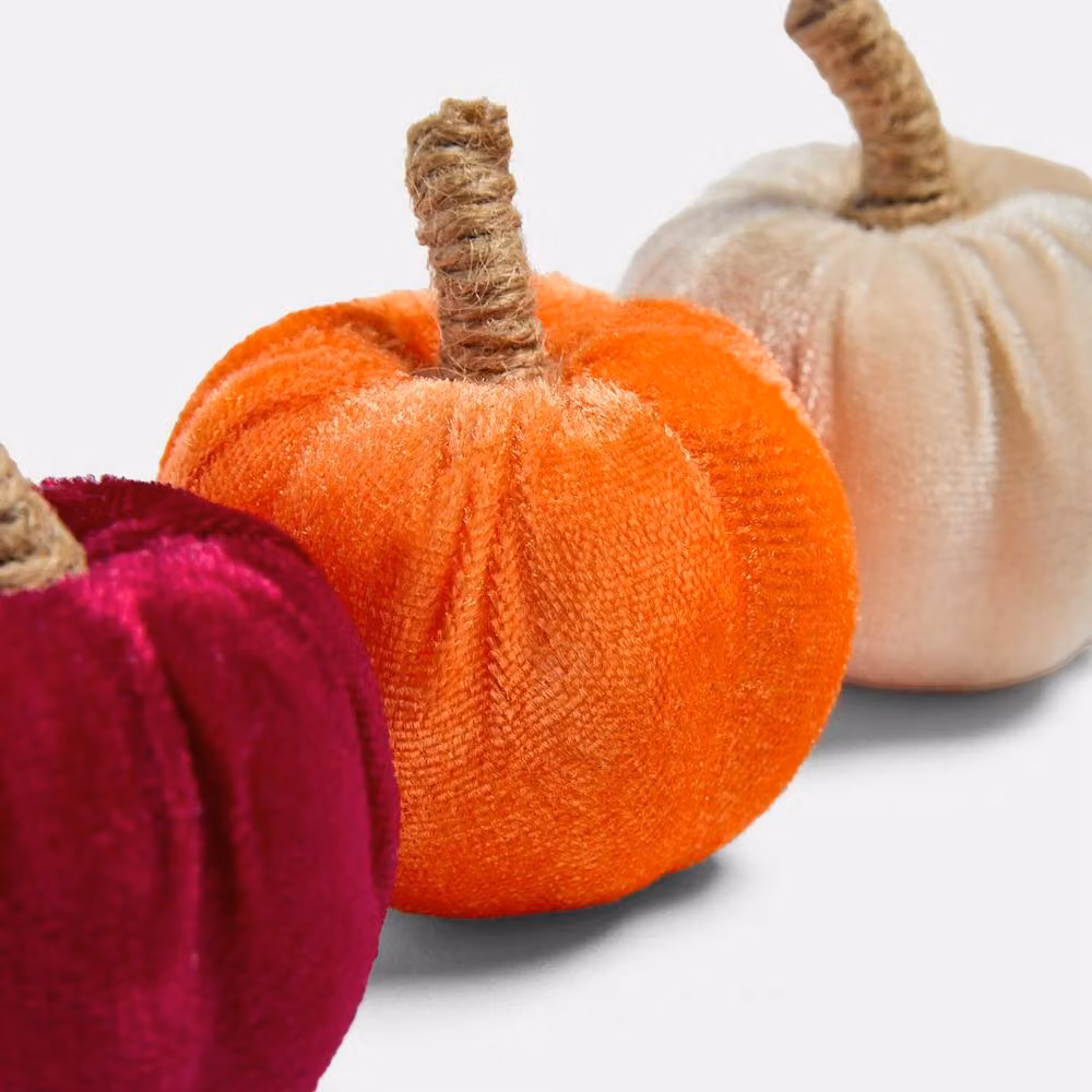 OHS 6 Pack Mini Autumn Velvet Pumpkin Tabletop Decor in Orange, Pink and Beige – 4