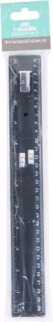 I-Doodle Essentials Black Plastic Ruler Sharpener and Pencil Set