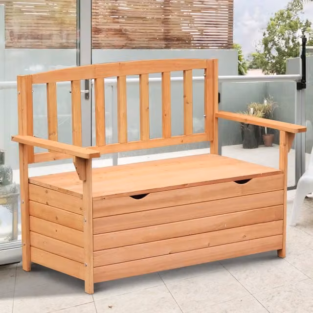 Outsunny Rustic Brown Wooden Garden Storage Bench