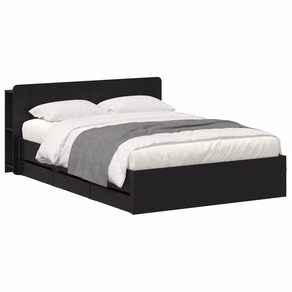 Berkfield Home Modern Bed Frame with Storage Drawers in Black, Engineered Wood, W/D/H: 150 x 200 cm – 2