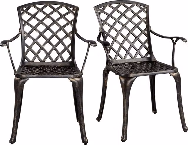 Yaheetech Set of 2 Antique Bronze Metal Outdoor Patio Dining Chairs with Armrests